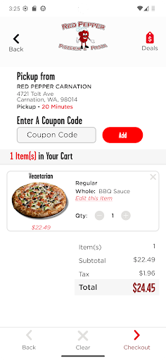 Screenshot of Red Pepper Pizzeria & Pasta