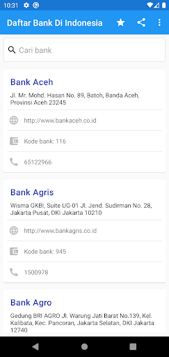 Android application Kode Bank Di Indonesia screenshort