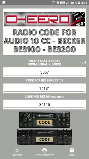 Android application RADIO CODE for AUDIO 10 CC screenshort