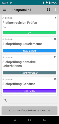 Android application Vebsys Prüfprotokoll screenshort