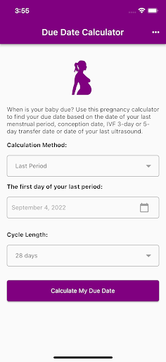 Android application Pregnancy Due Date Calculator screenshort