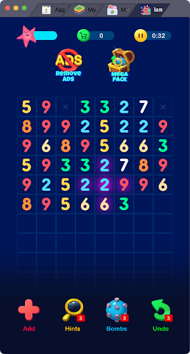 Android application Number match puzzle game screenshort