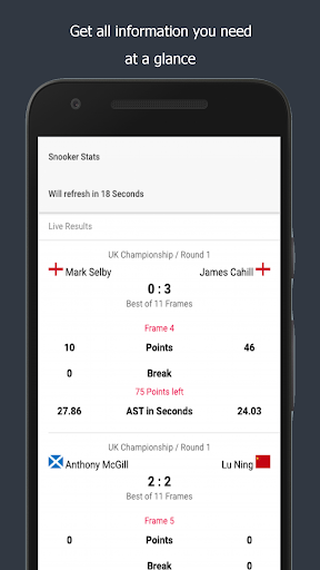 Android application Snooker Stats screenshort