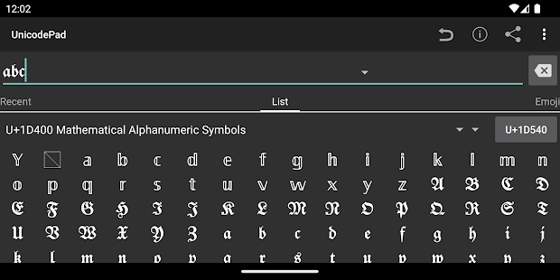 Unicode Pad Screenshot