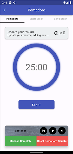 Pomo2do: Pomodoro Tracker Screen 2
