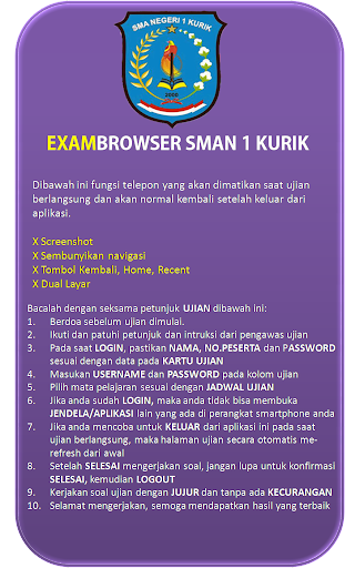Exam Browser SMAN 1 Kurik Screen 2