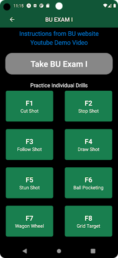 Billiard University Exams Screen 2