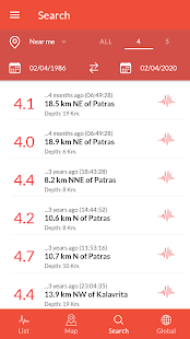 Schermata dei terremoti in Grecia