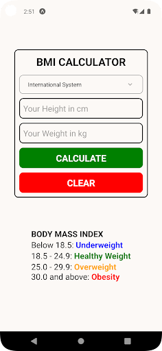 Android application BMI Calculator screenshort