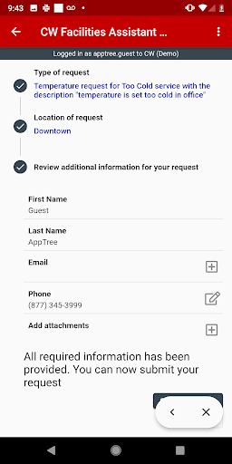 Facility Assist Screen 3