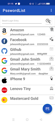 Android application PsswordList screenshort
