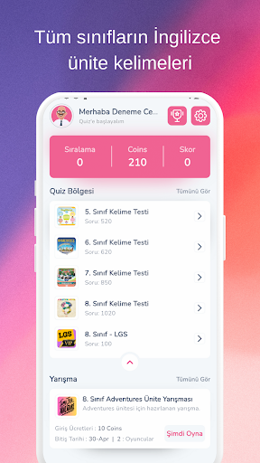 Android application İngilizce Quiz screenshort
