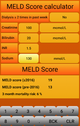 MELD Score calculator Screen 3
