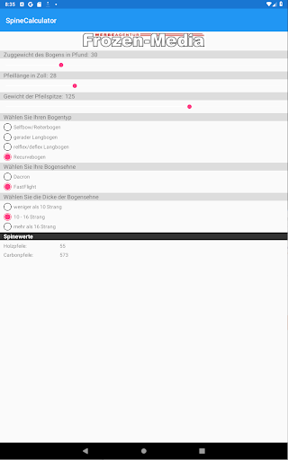 Archery Spine Calculator Screen 3