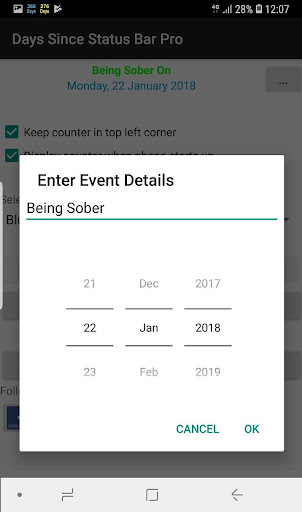 Days Since in Status Bar Pro Screen 3