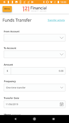 121 Financial - Mobile Banking Screen 2
