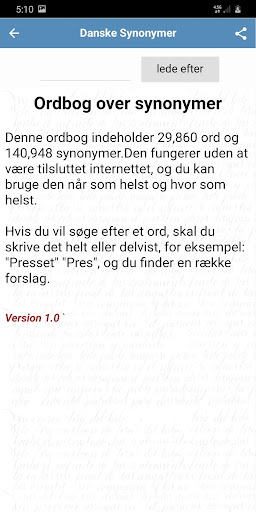 Android application Dánský slovník synonym screenshort