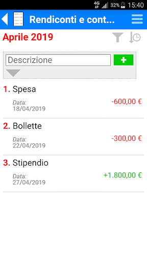 Rendiconti e contabilità Screen 2