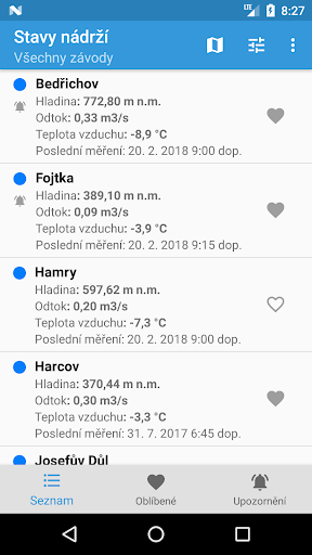 Android application Stavy nádrží screenshort