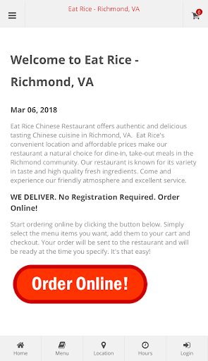 Android application Eat Rice Richmond, VA Ordering screenshort