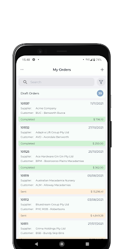 Android application Interax Purchase Orders screenshort
