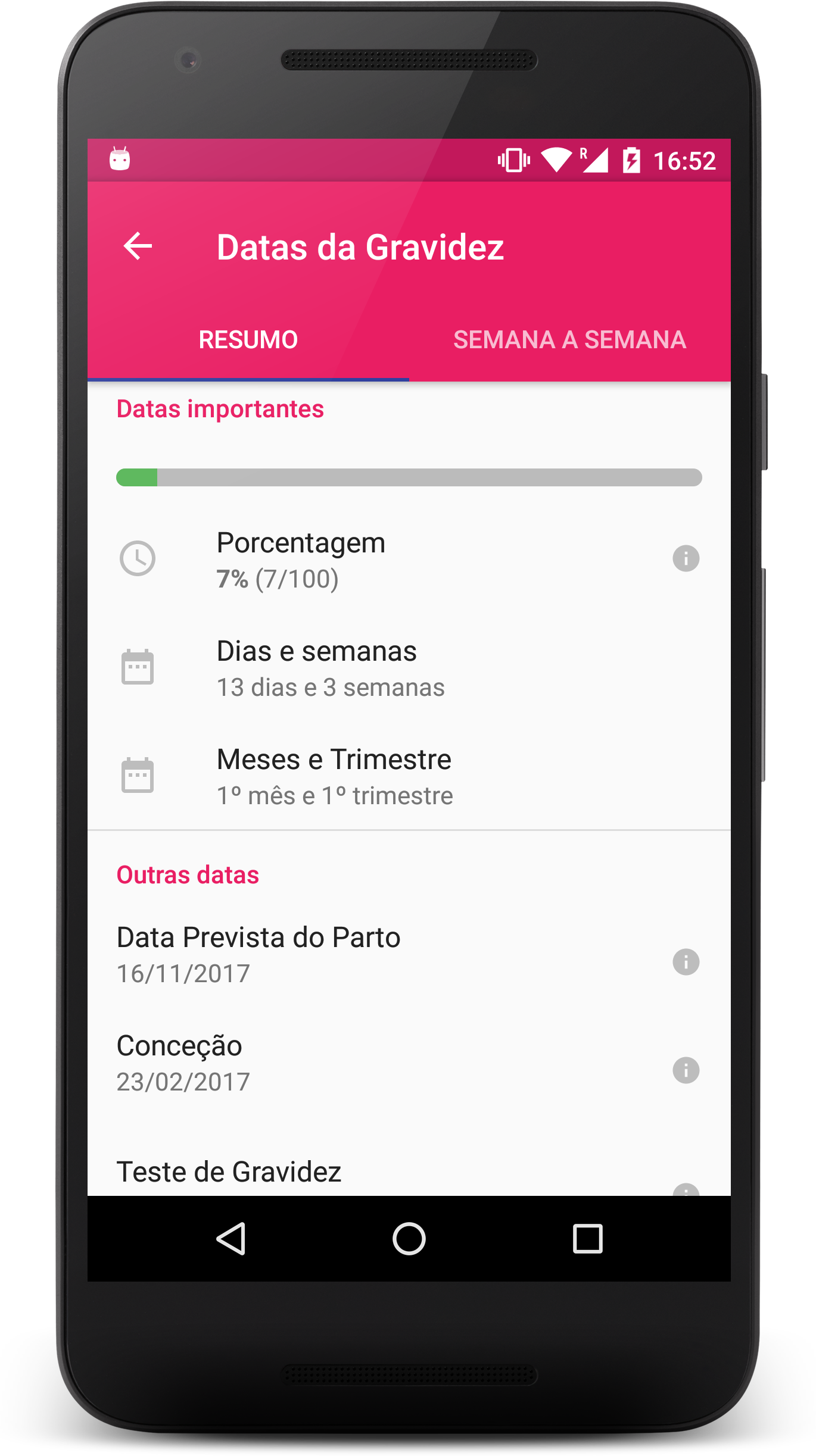 Android application Calculadora Gravidez screenshort