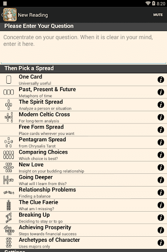 Screenshot of Chrysalis Tarot