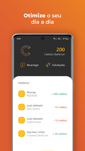 Android application ClientCom screenshort