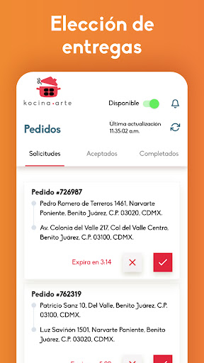 Android application Kocinaarte Repartidor screenshort