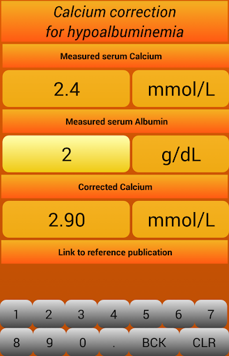 Android application Calcium Correction For Albumin screenshort
