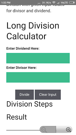 Long Division Calculator Screen 2