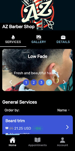 Android application AZ Barber Shop screenshort