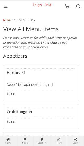 Tokyo - Enid Online Ordering Screen 2