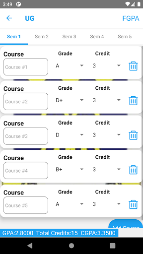 TReC GPA Calculator Screen 3