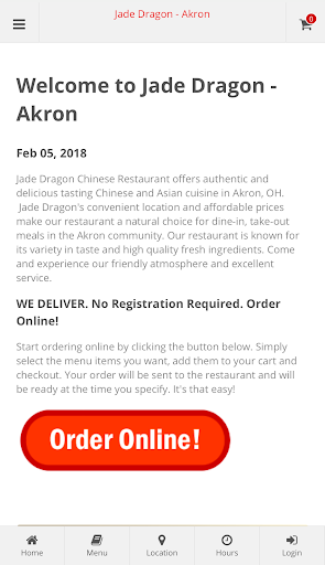 Android application Jade Dragon Akron Online Order screenshort