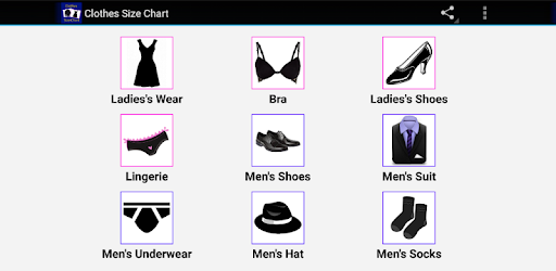 Clothes, Bra, Socks Size Chart
