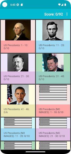 Android application US Presidents Trivia screenshort