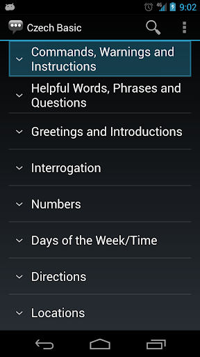 Android application Czech Basic Phrases screenshort