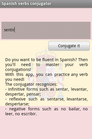 Android application Spanish verbs conjugator screenshort