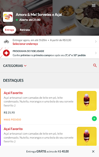 Android application Amora e Mel Delivery screenshort