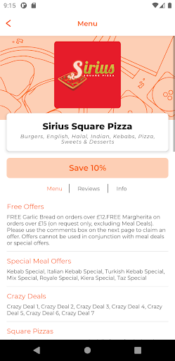 Android application Sirius Square Pizza screenshort
