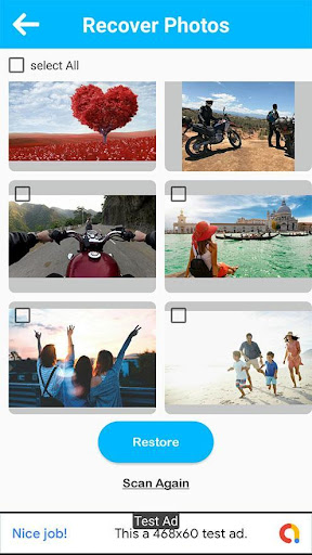 Screenshot of deleted photo recovery app