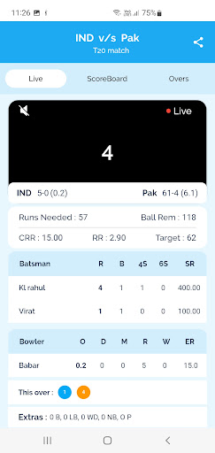 My Cricket Score Screen 3