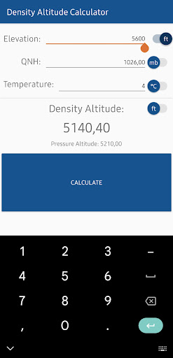 Android application Density Altitude Calculator screenshort