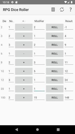 Android application RPG Dice Roller screenshort