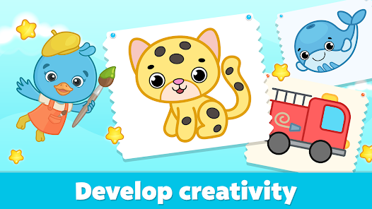 Drawing and Paint Cute Cartoon Cat. Educational Game for Kids