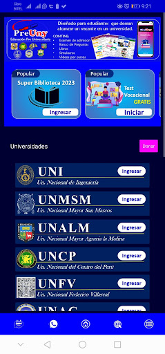 Android application PreUny - Examen de admision screenshort