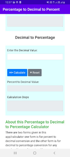 Percent to Decimal to Percent Screen 3