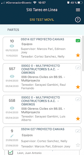 Android application S10 Tareo Movil screenshort
