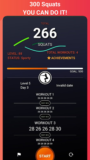 Screenshot of 300 Squats workout plan